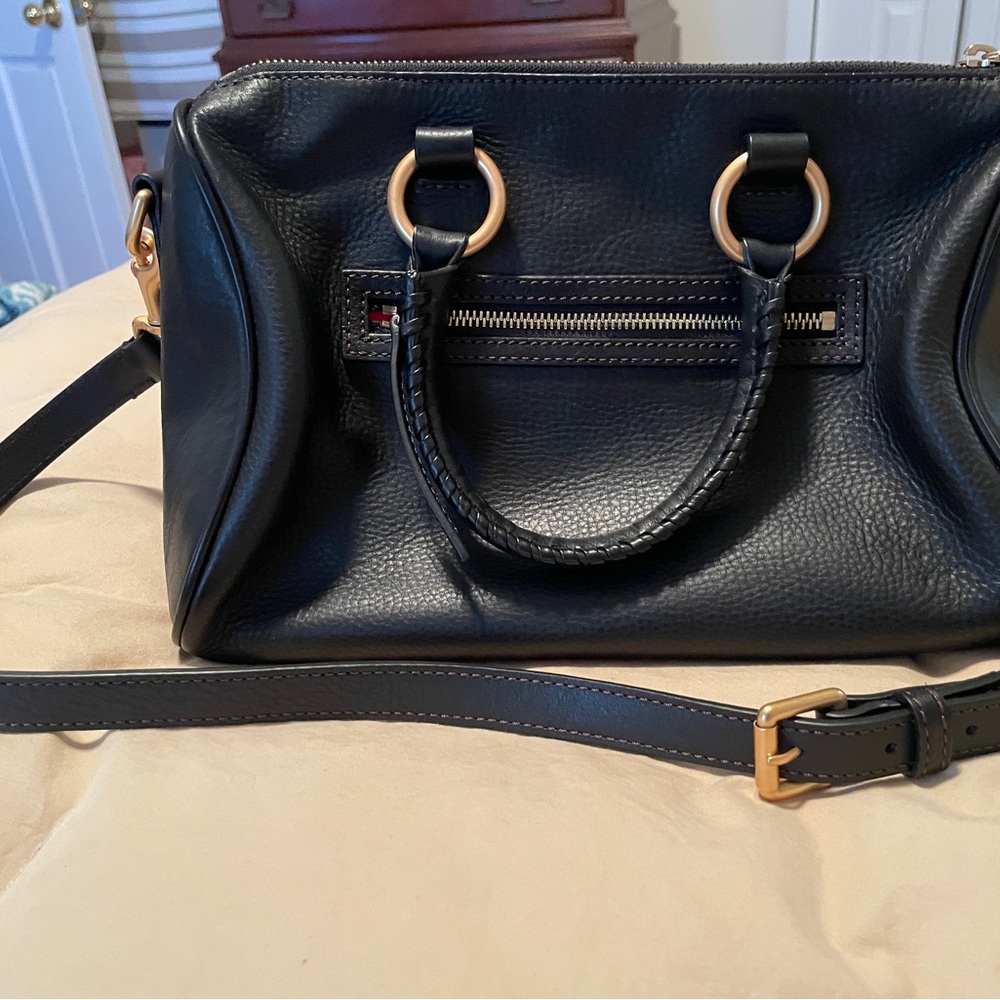 Dooney & Bourke Leather Satchel Bag in color charcoal with Gold Hardware.